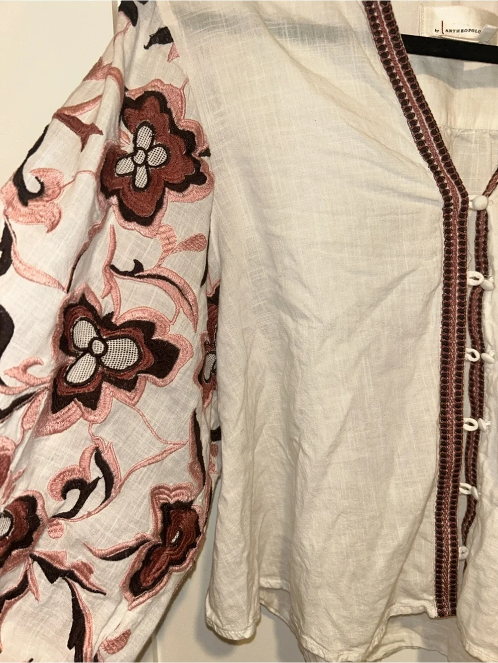 Anthropologie Embroidered Floral Sleeve Boho Blouse Floral Size Medium